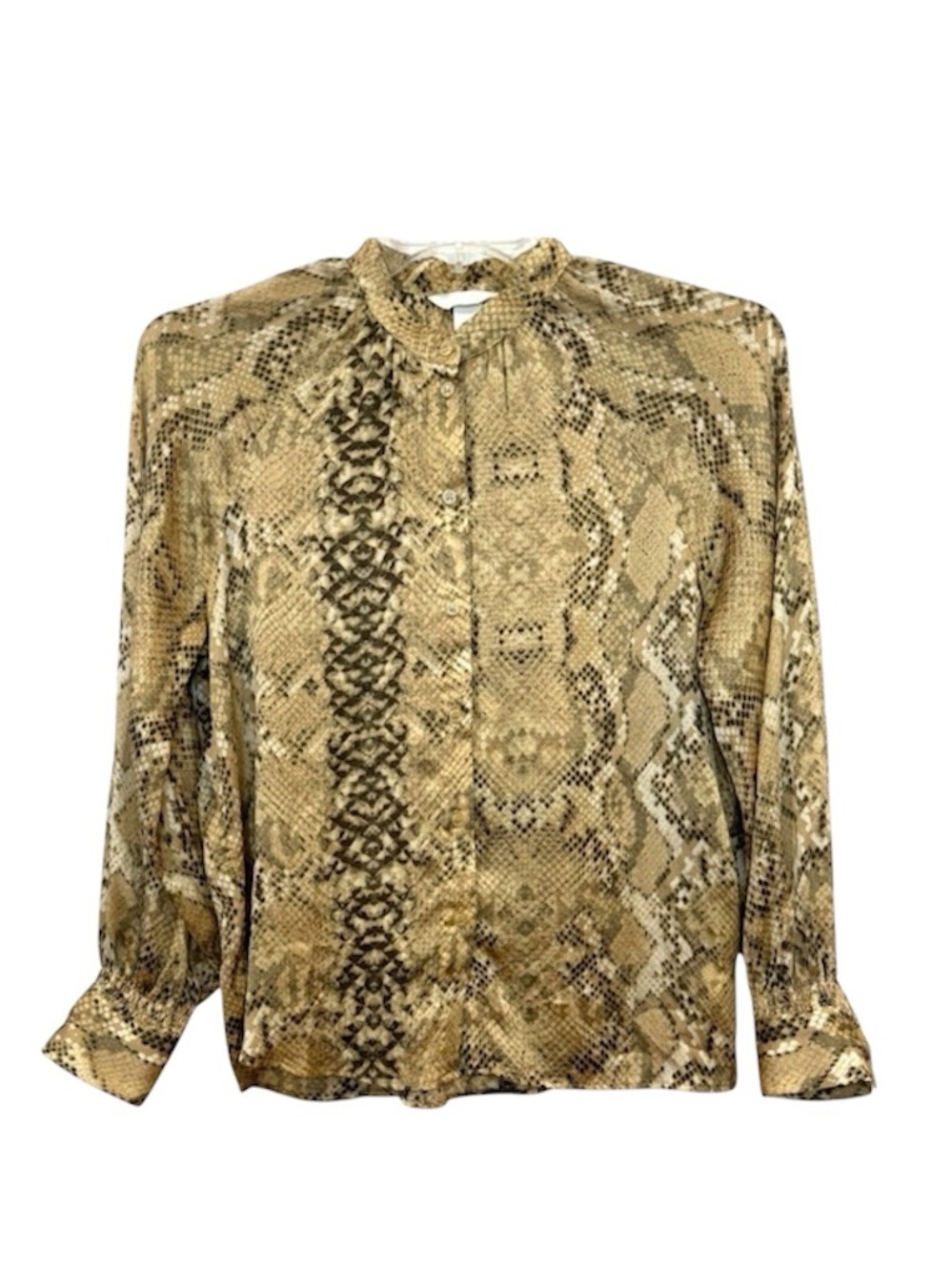 H&M Snake Print Blouse Women Size 6 Animal Print Button Front Top Tan Black